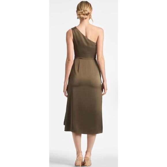 Sachin & Babi Evangeline Olive Green One Shoulder Jewel Midi Dress 8 - Picture 5 of 10